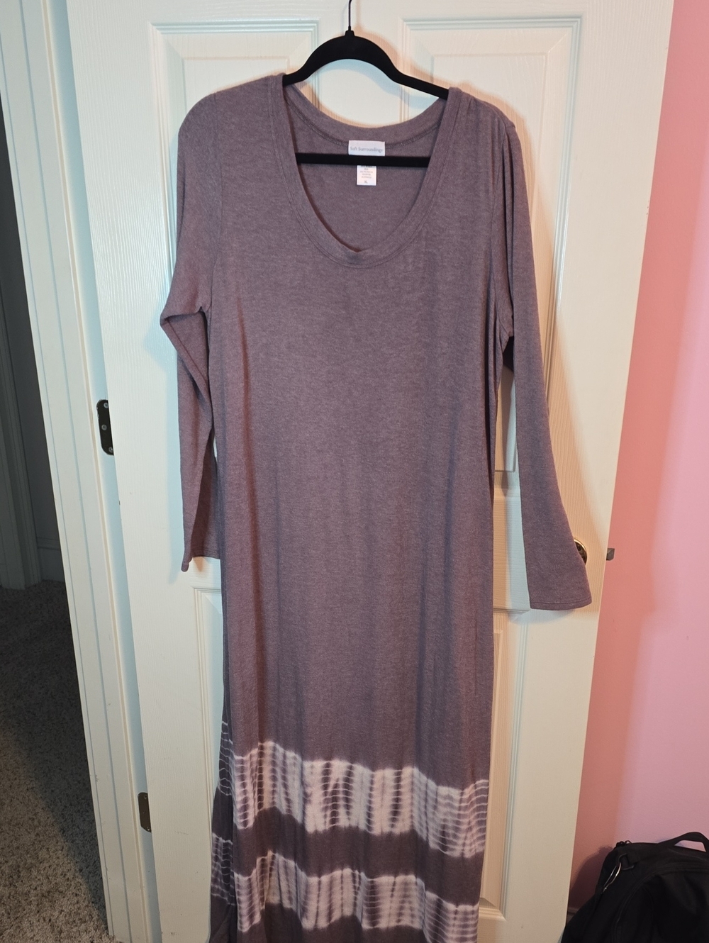 Soft Surroundings Mauve Tie-Dye Hem Maxi Dress